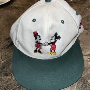 vtg mickey and minnie ball cap snap back by city Looks Unworn Canvas White Green